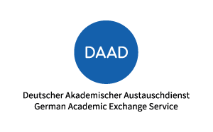 A blue circle with the white capital letters "DAAD" in it