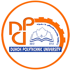 Circular logo, symbol: open book with a leaf, colors: orange, text: "Dohuk Polytechnic University - DPU, 2012/2712"