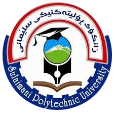 Circular logo, colors: dark blue, red, Arabic letters, English text: "Sulaiman Polytechnic University"